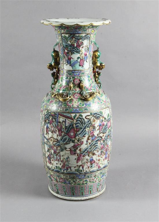 A massive Chinese famille rose floor vase, mid 19th century, 89.5cm, broken and repaired